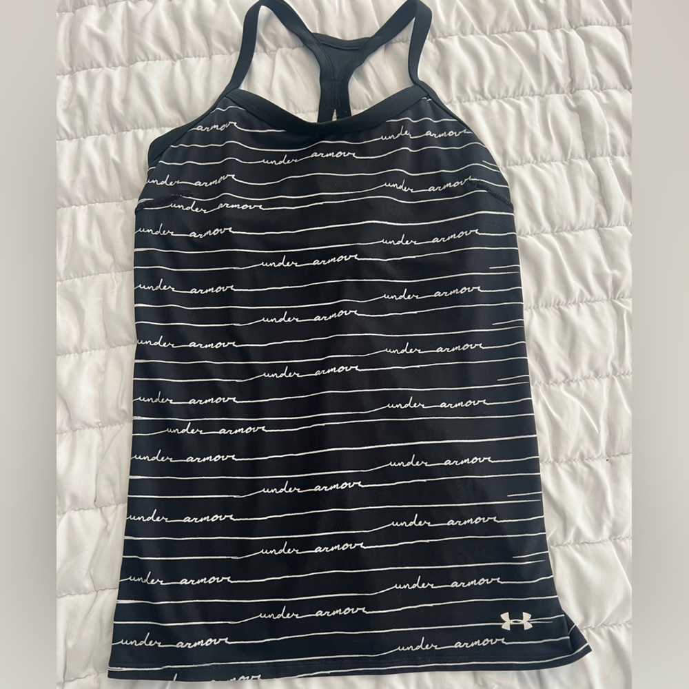 Under Armour Black and White logo Tank Top size medium